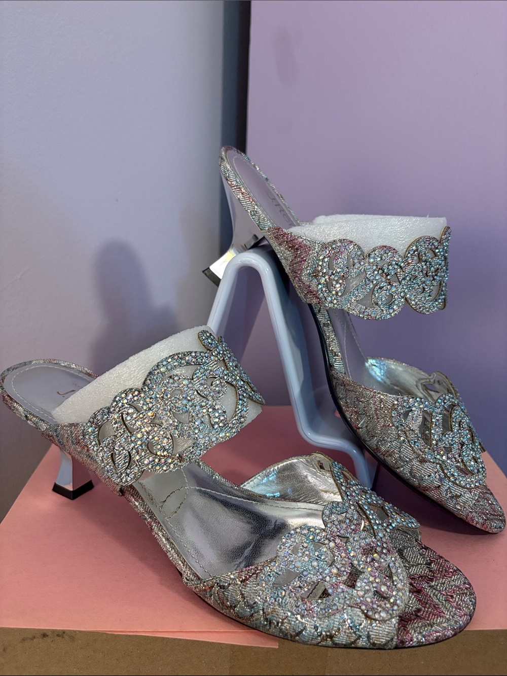 J.Renee Silver Crystal Embellished Open-Toe Heels